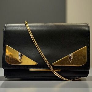 Fendi monster Black and Gold Wallet on Chain